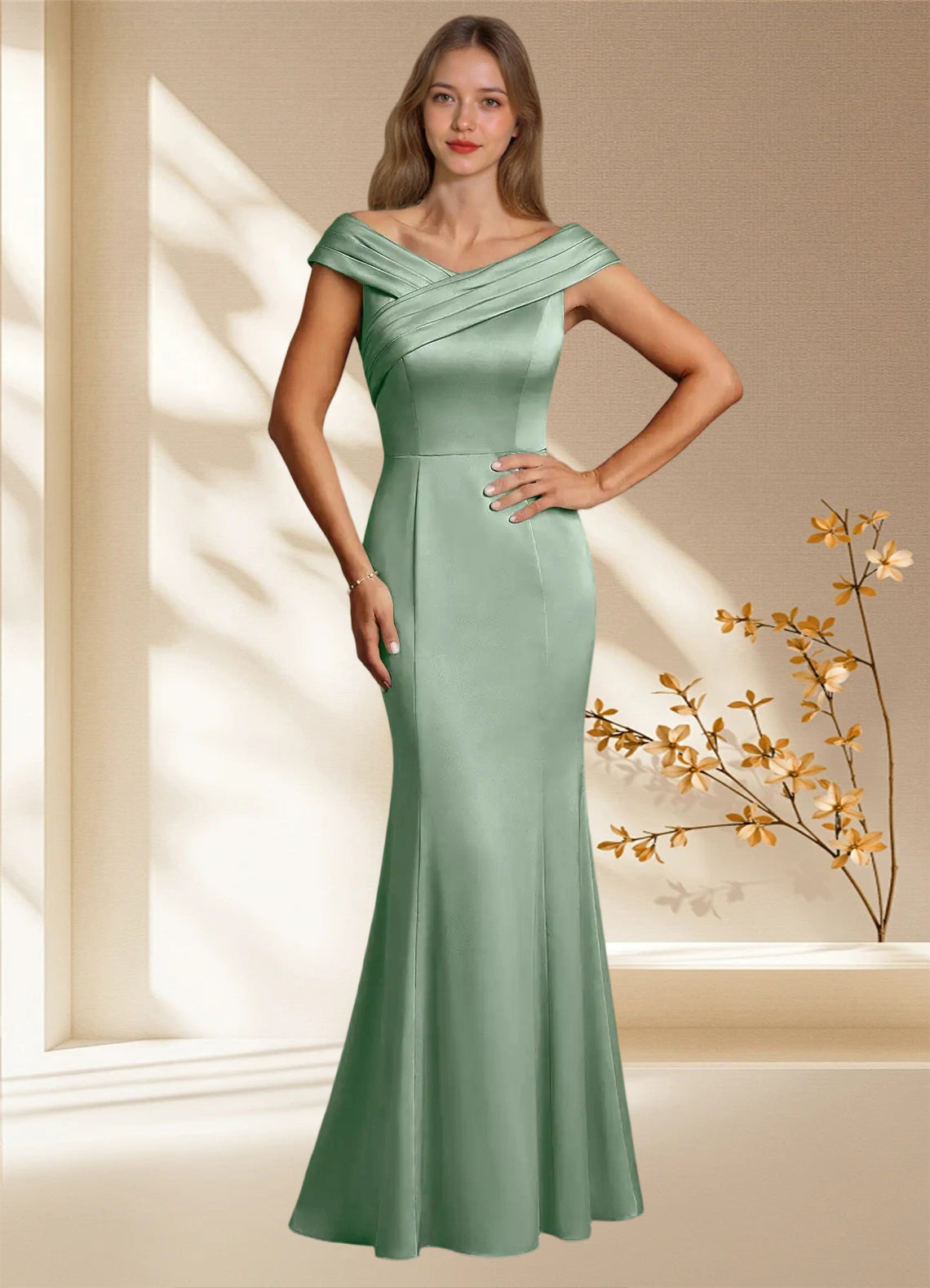 Augday Aberdeen Sheath Pleated Stretch Satin Dress