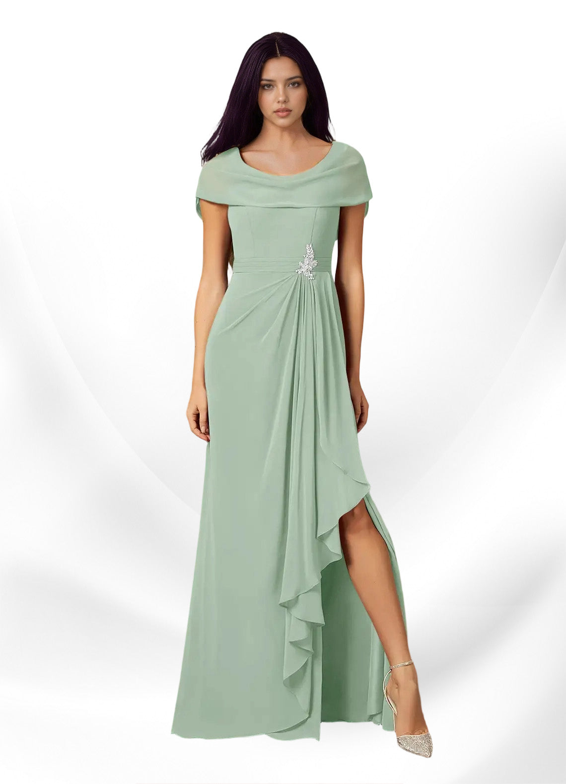 Augday Mary A-Line Side Slit Chiffon Dress