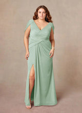 Augday  Luisa Mermaid V-Neck Pleated Mesh Dress Plus Size