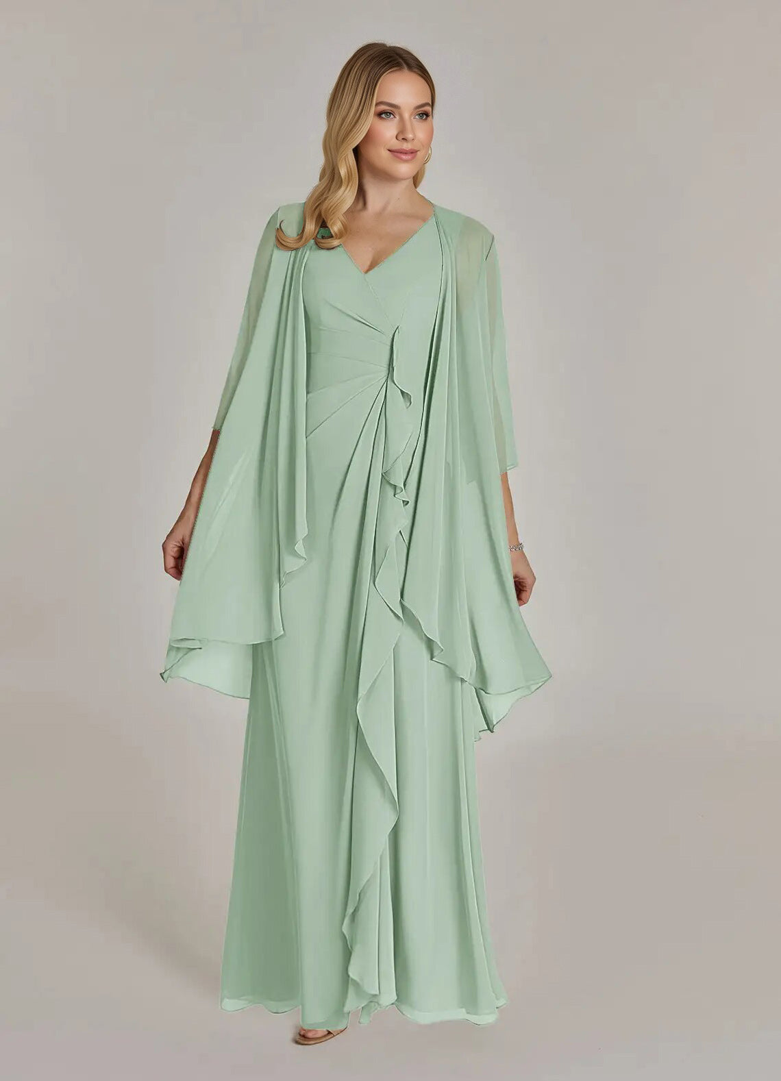 Augday Manuella A-Line V-Neck Pleated Chiffon Dress