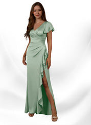 Augday Roya Mermaid V-Neck Pleated Stretch Satin