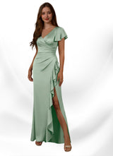 Augday Roya Mermaid V-Neck Pleated Stretch Satin