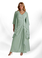 Augday Manuella A-Line V-Neck Pleated Chiffon Dress