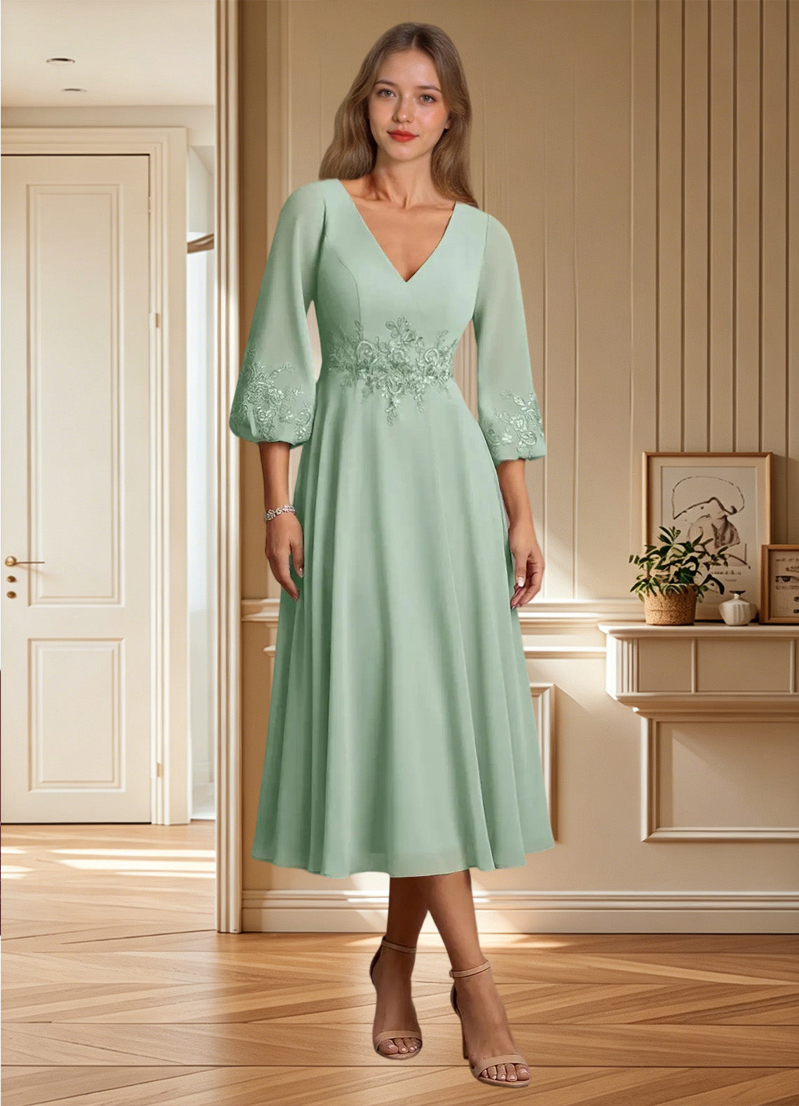 Augday Ana A-Line Lace Chiffon Dress