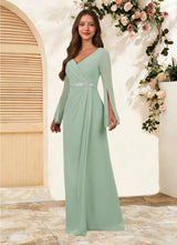 Augday Belinda A-Line V-Neck Pleated Chiffon Dress