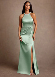 Augday Lawrence A-Line Pleated Stretch Satin Dress