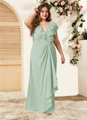 Augday Snapdragon A-Line V-Neck Ruched Chiffon Dress