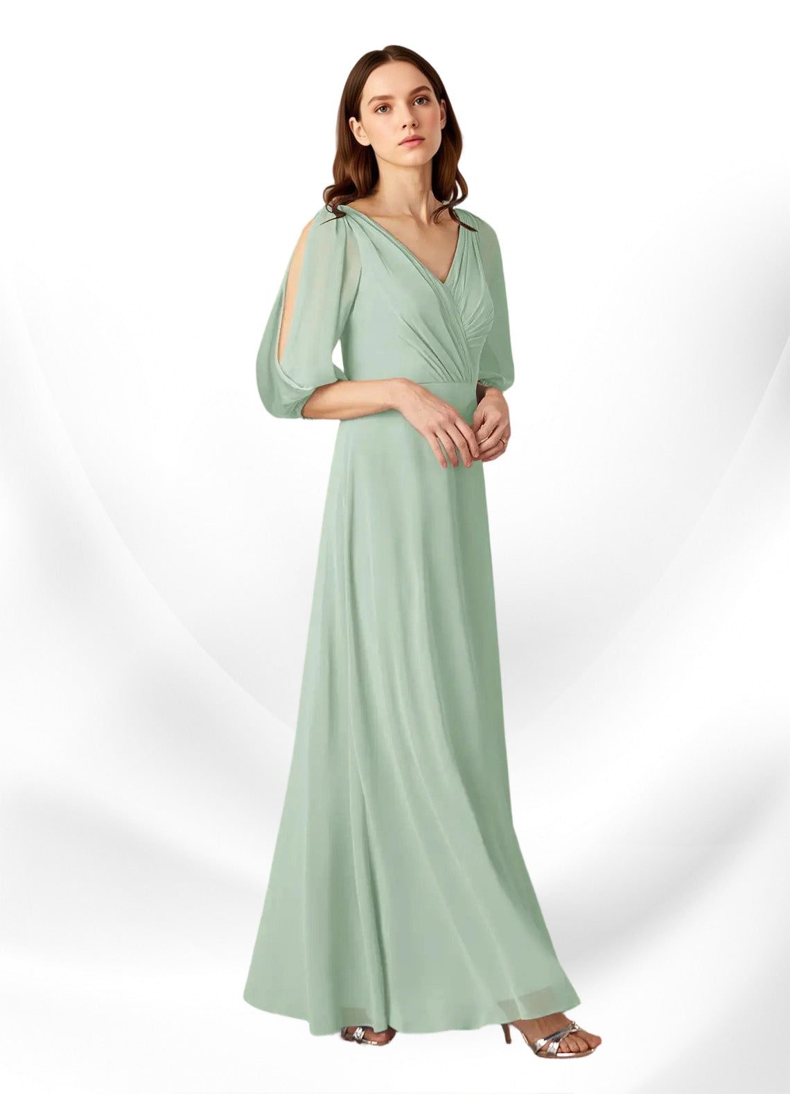 Augday Bronwyn A-Line V-Neck Ruched Chiffon Dress