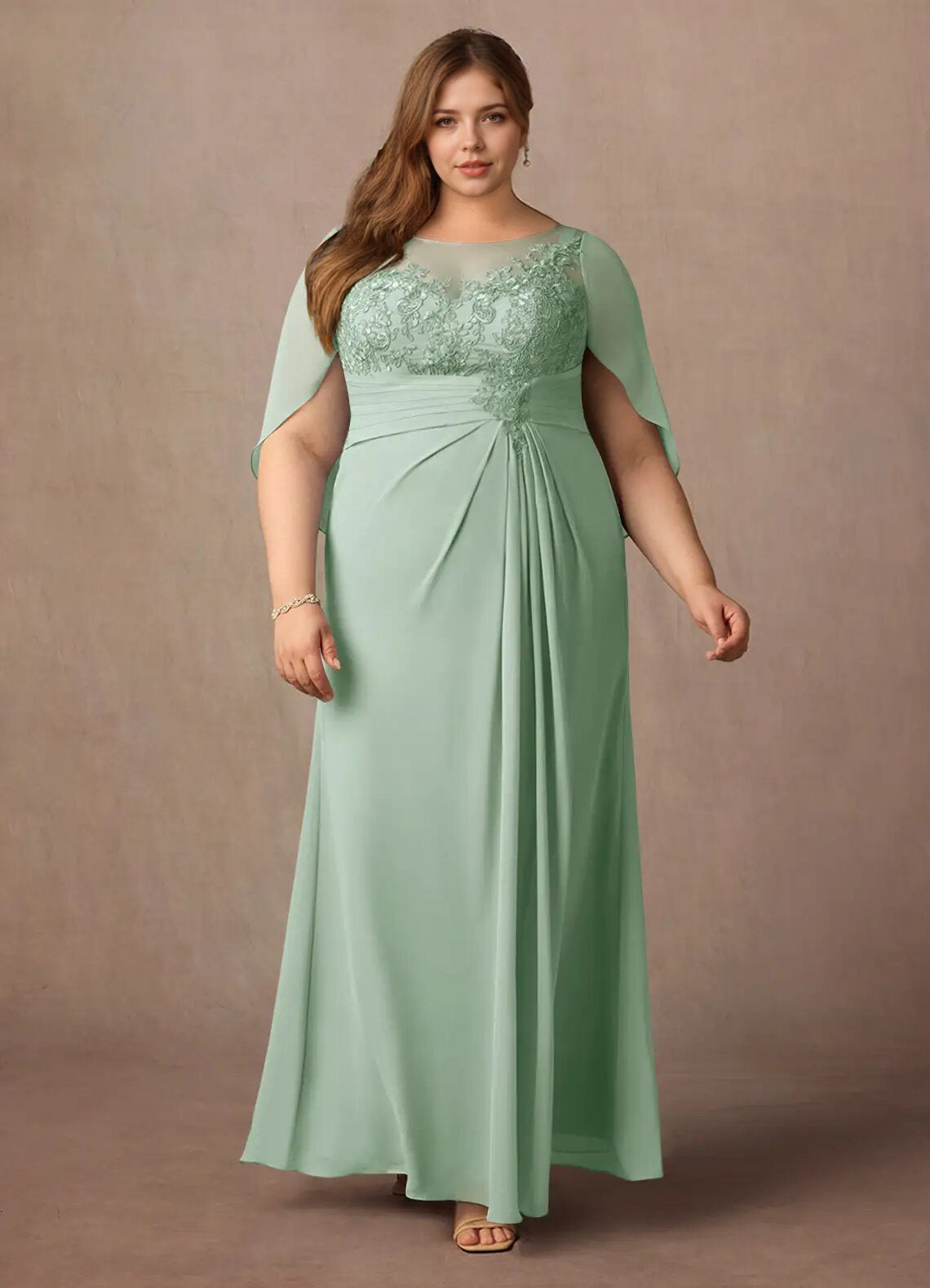 Augday Hera Mother of the Bride Dresses A-Line Lace Capelet Chiffon Dress Plus Size
