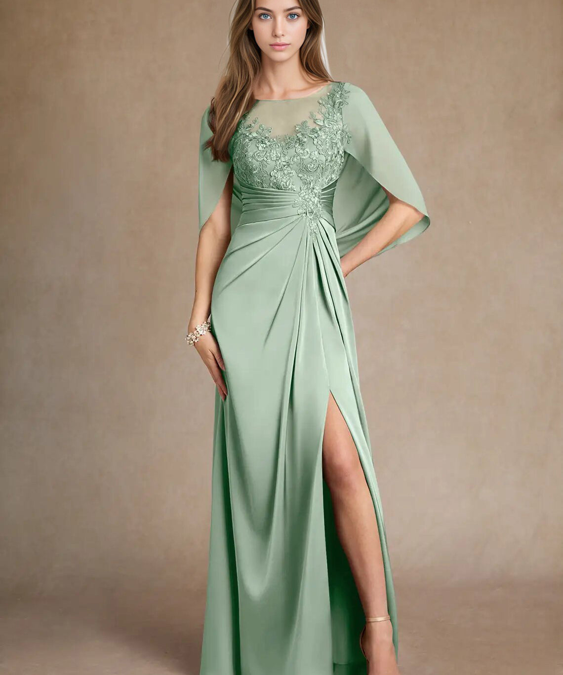 Augday Hera Mother of the Bride Dresses A-Line Lace Stretch Satin Dress