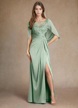Augday Hera Mother of the Bride Dresses A-Line Lace Stretch Satin Dress