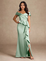 Augday Mermaid Off the Shoulder Stretch Satin Dress