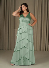 Augday Viola A-Line Pleated Stretch Satin Dress Plus Size