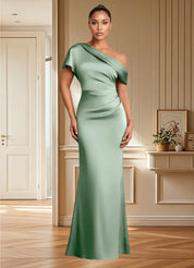 Augday Rutha Sheath One Shoulder Stretch Satin Dress