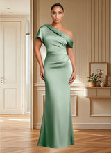 Augday Rutha Sheath One Shoulder Stretch Satin Dress