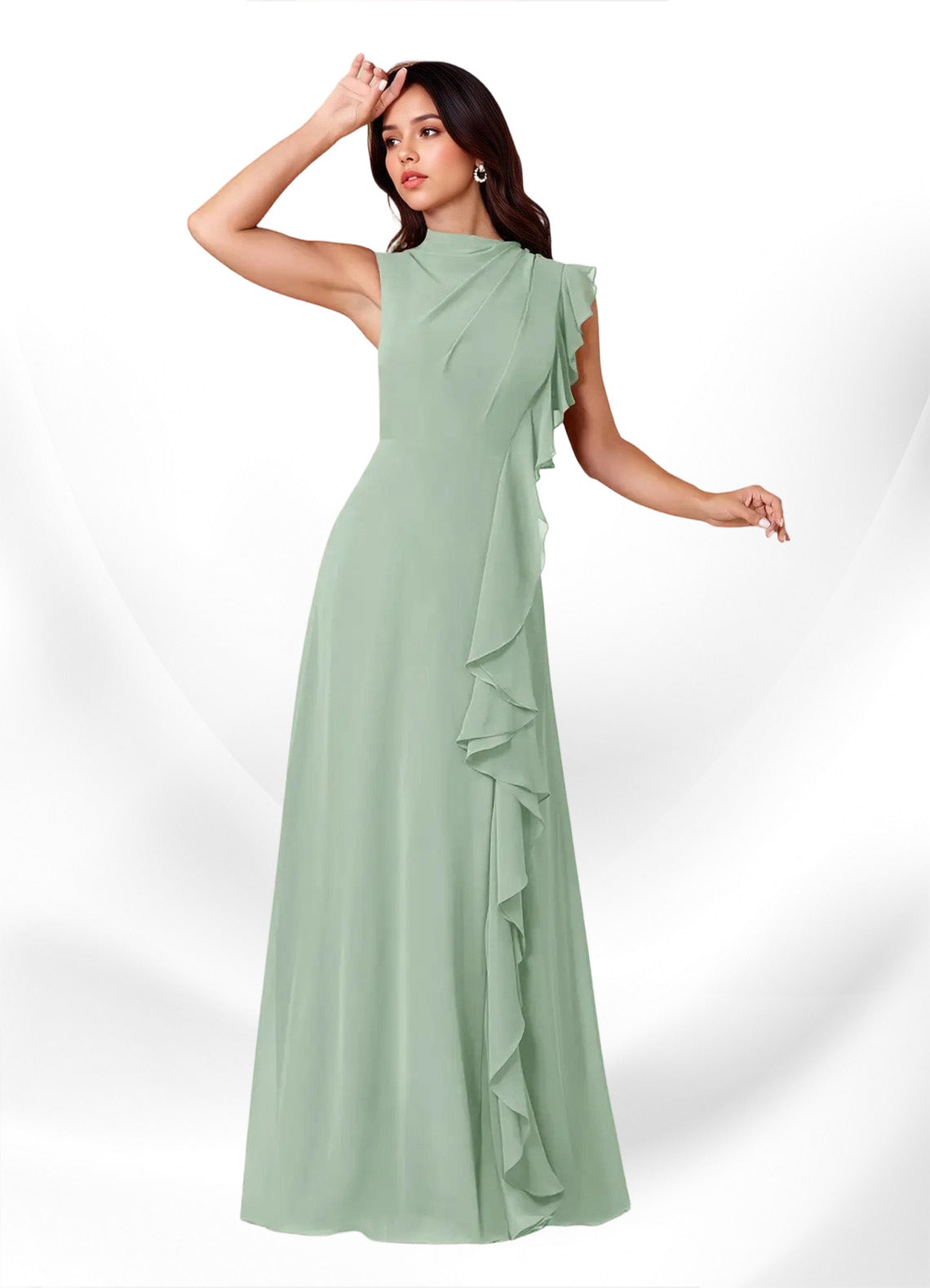 Augday Narine A-Line High Neckline Pleated Chiffon Dress