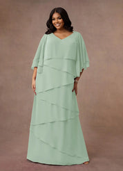 Augday OHara A-Line V-Neck Chiffon Dress Plus Size