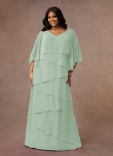 Augday OHara A-Line V-Neck Chiffon Dress Plus Size