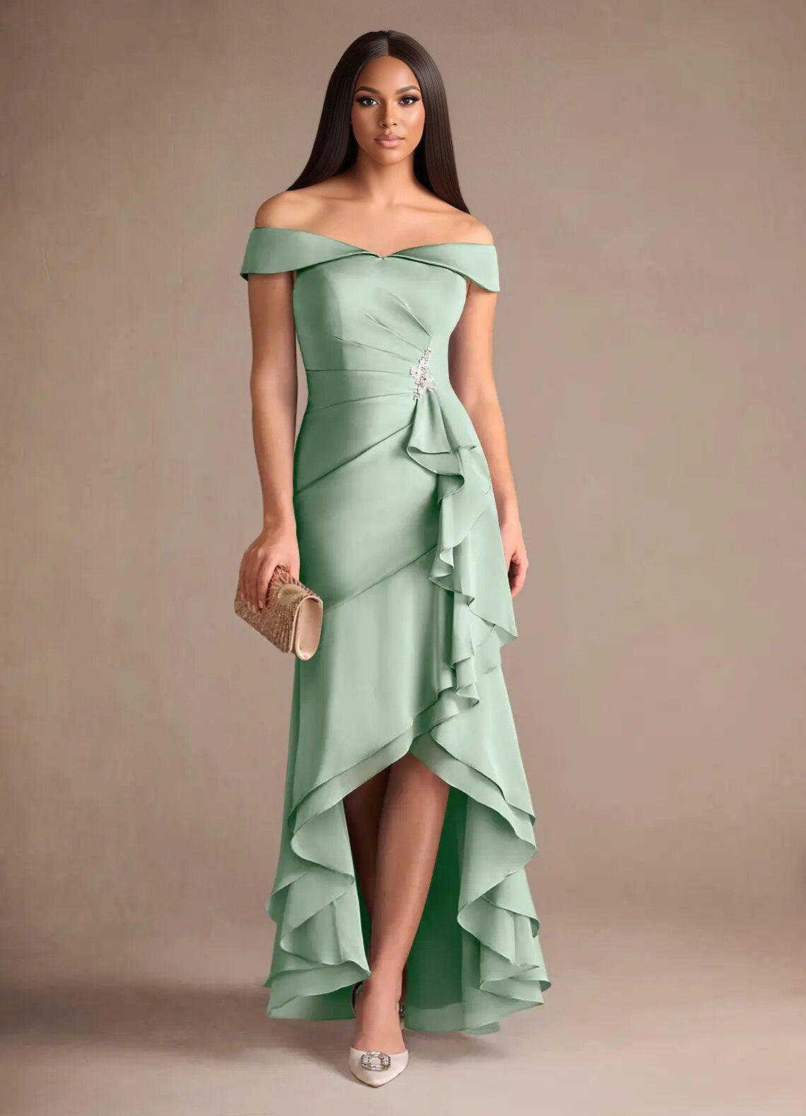 Augday Billings Mermaid Off the Shoulder Stretch Satin Dress