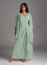 Augday Manuella A-Line V-Neck Pleated Chiffon Dress Plus Size