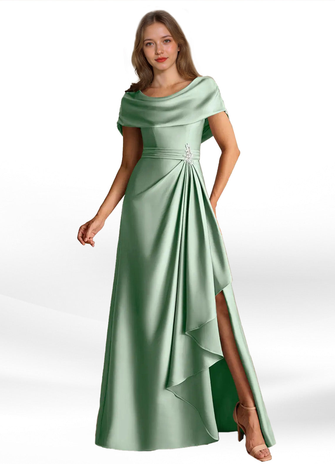 Augday Branford A-Line Pleated Stretch Satin Dress