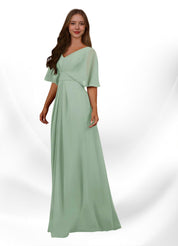 Augday Oksana A-Line V-Neck Pleated Chiffon Dress