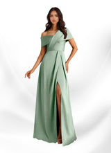 Augday Milton A-Line Pleated Stretch Satin Dress
