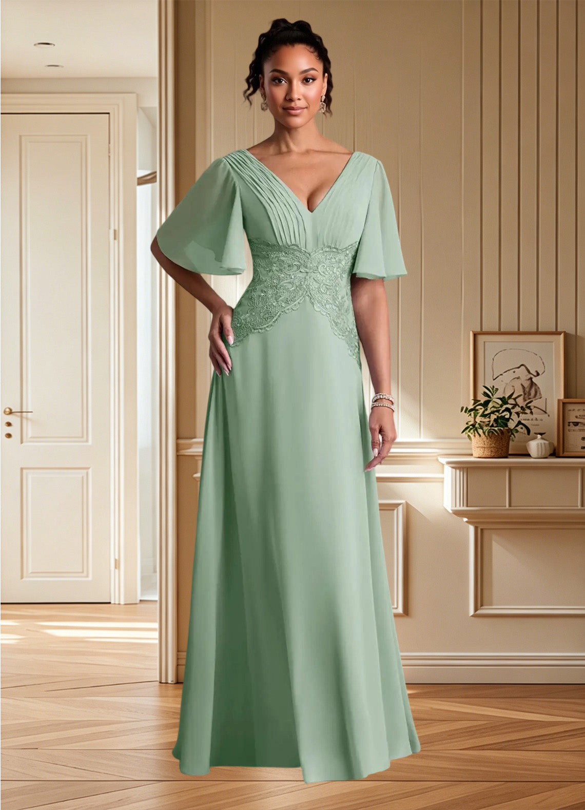 Augday Milliat A-Line Lace Chiffon Dress