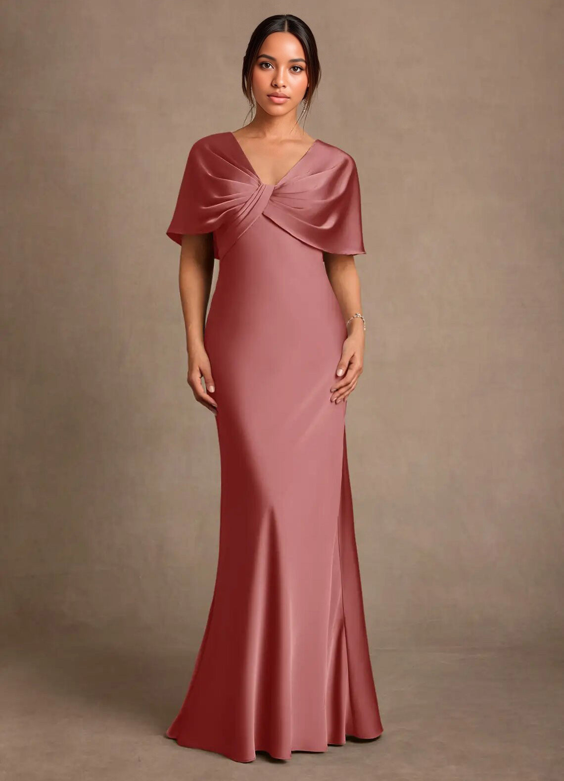 Augday Dosia Sheath Pleated Stretch Satin Dress