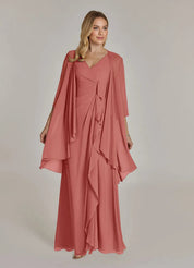 Augday Manuella A-Line V-Neck Pleated Chiffon Dress