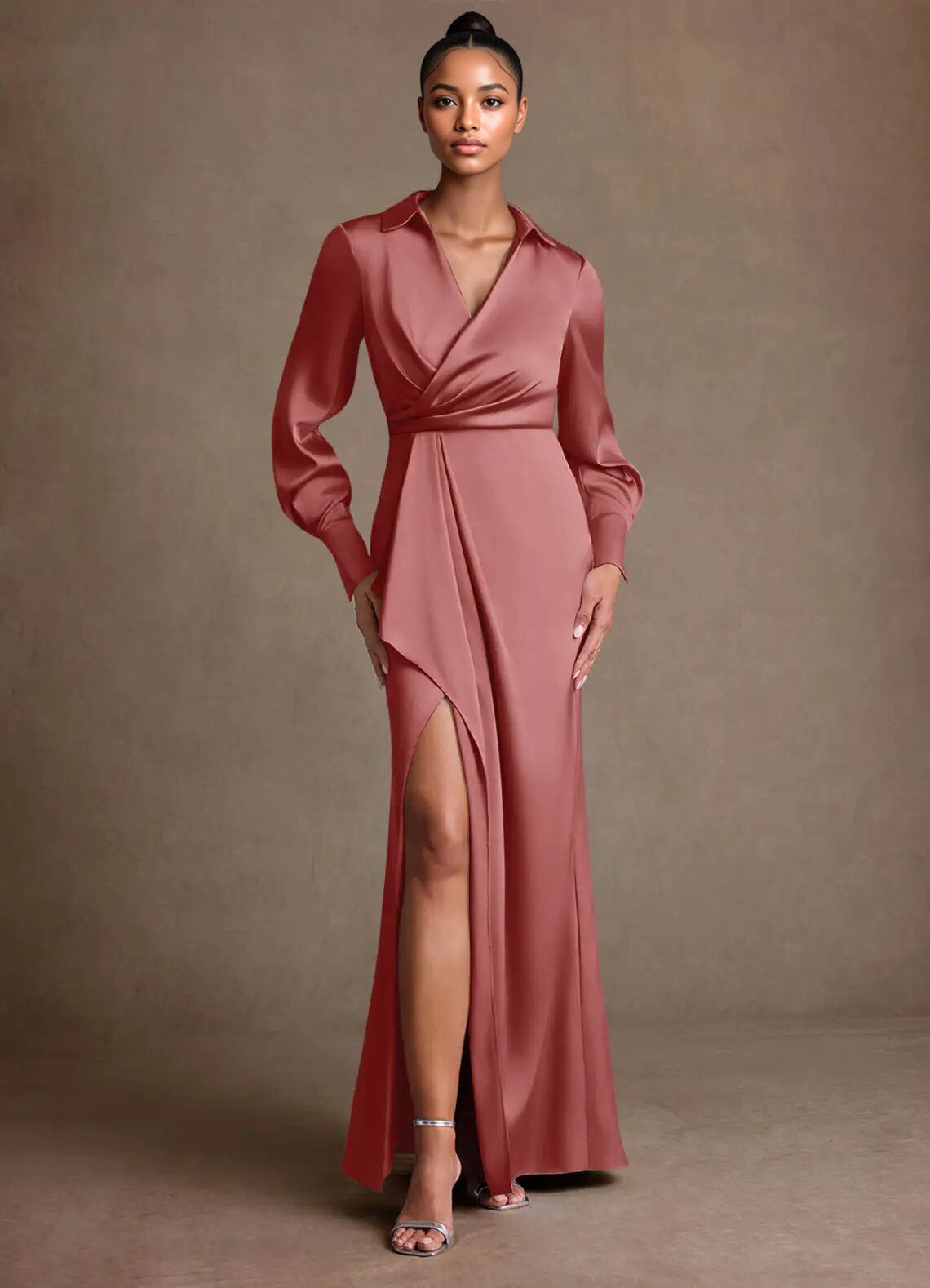 Augday Jacinta Sheath Pleated Stretch Satin Dress