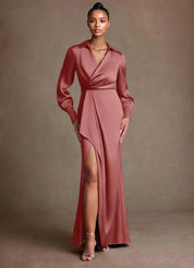 Augday Jacinta Sheath Pleated Stretch Satin Dress