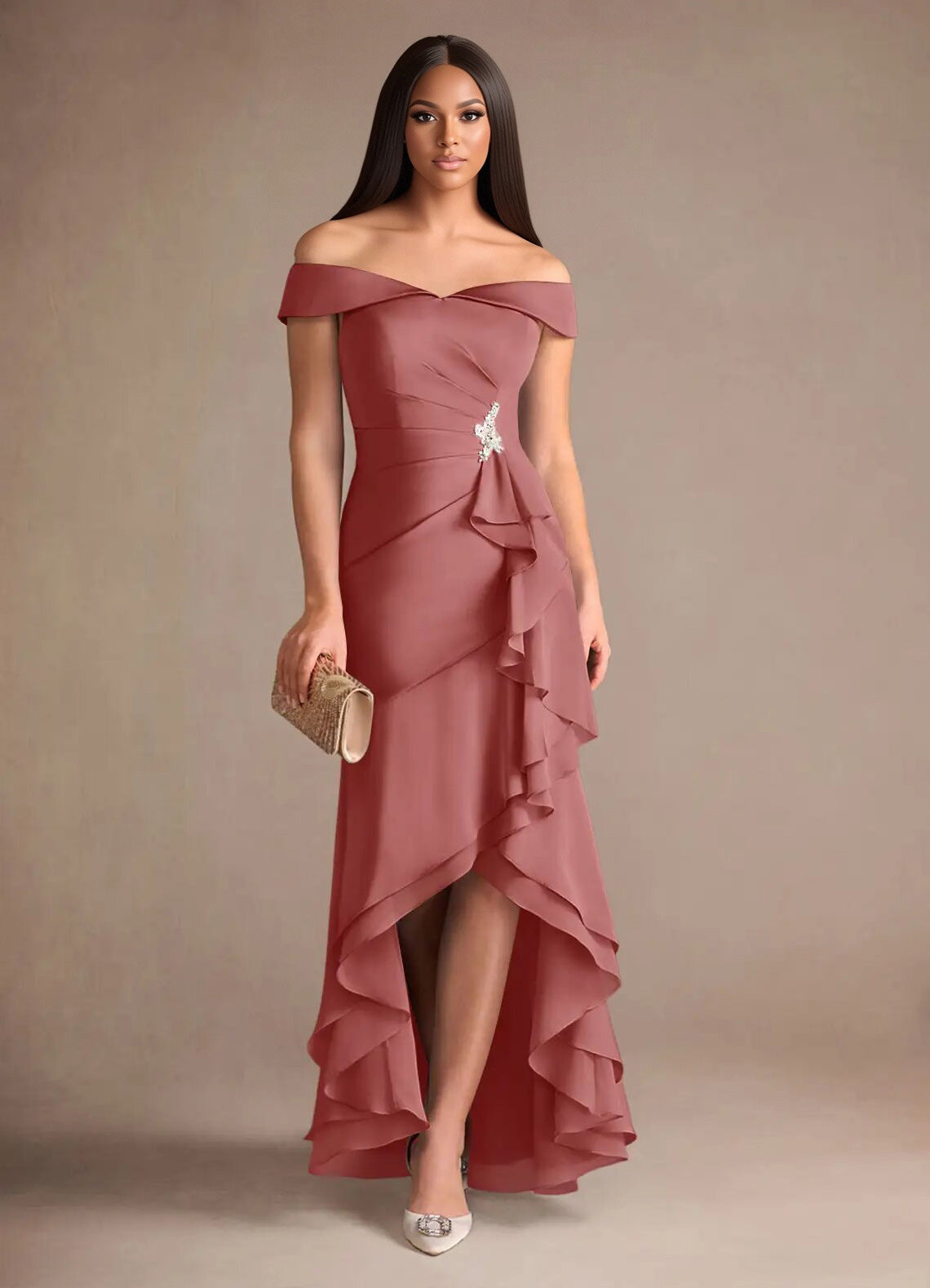 Augday Billings Mermaid Off the Shoulder Stretch Satin Dress