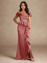 Augday Mermaid Off the Shoulder Stretch Satin Dress