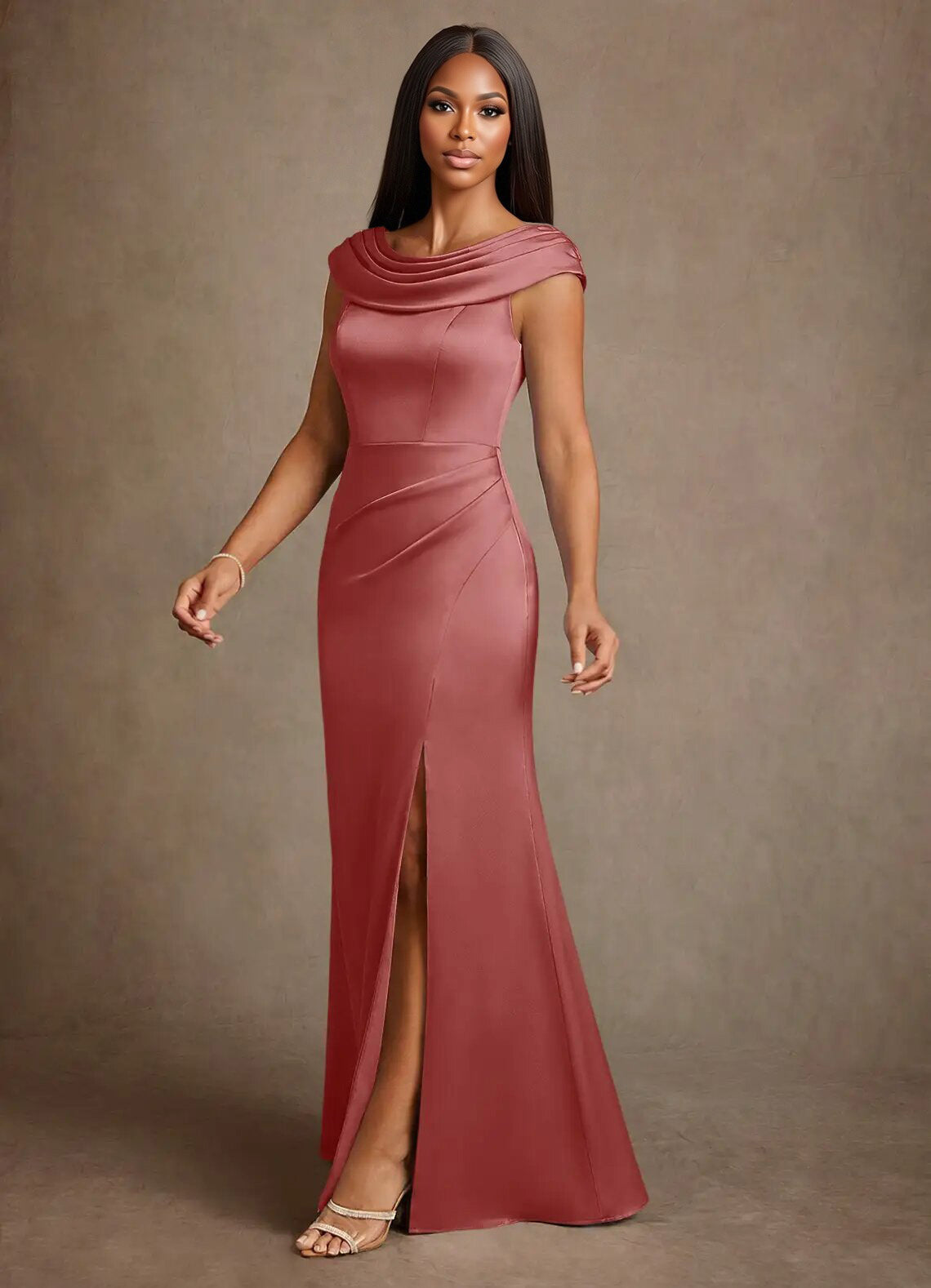 Augday Irvine A-Line Pleated Stretch Satin Dress