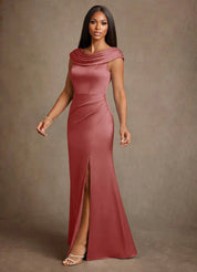 Augday Irvine A-Line Pleated Stretch Satin Dress