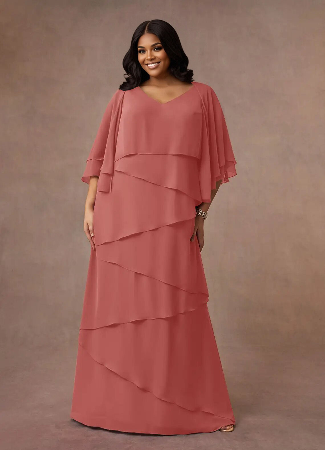Augday OHara A-Line V-Neck Chiffon Dress Plus Size