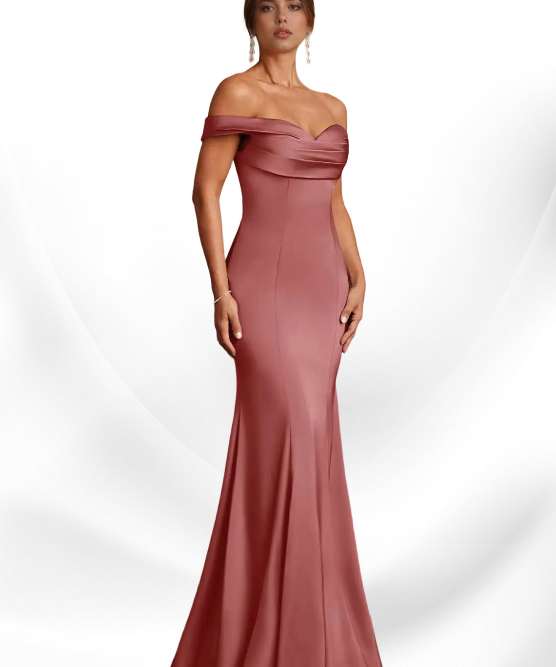 Augday  Mermaid Off the Shoulder Stretch Satin Dress