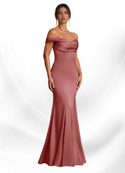 Augday  Mermaid Off the Shoulder Stretch Satin Dress