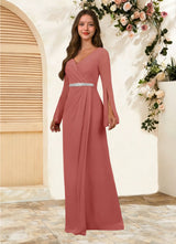 Augday Belinda A-Line V-Neck Pleated Chiffon Dress