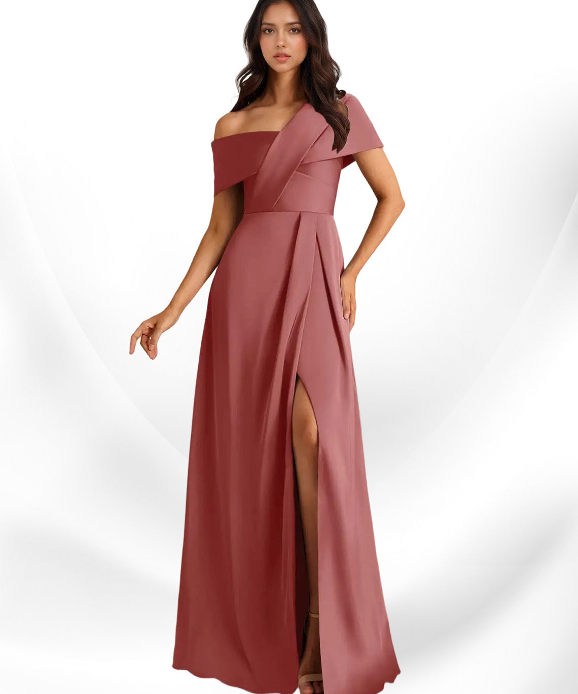 Augday Milton A-Line Pleated Stretch Satin Dress