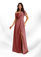Augday Milton A-Line Pleated Stretch Satin Dress