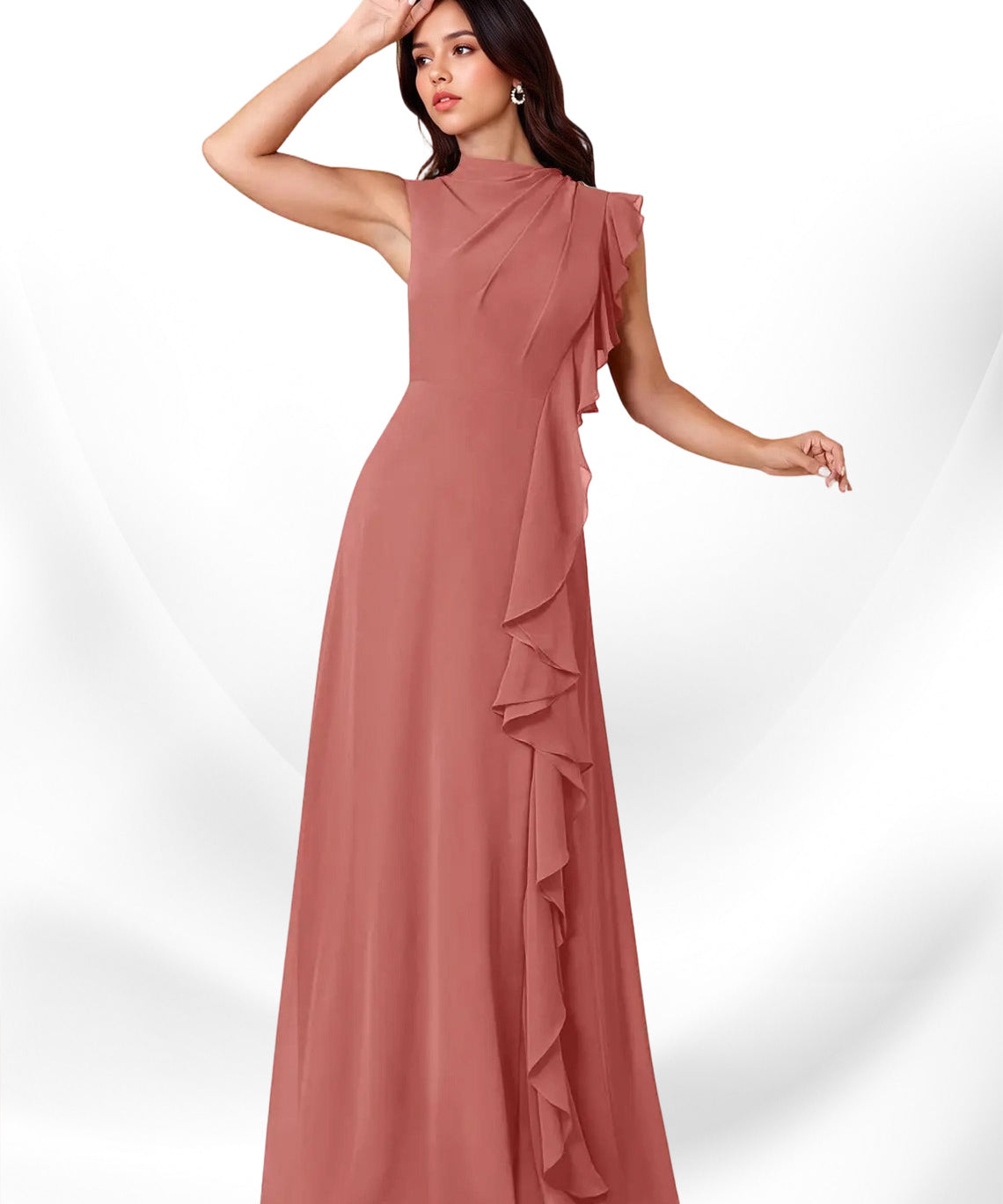 Augday Narine A-Line High Neckline Pleated Chiffon Dress