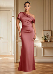 Augday Rutha Sheath One Shoulder Stretch Satin Dress