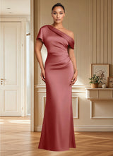 Augday Rutha Sheath One Shoulder Stretch Satin Dress