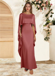 Augday Eli Sheath Boatneck Stretch Satin Dress