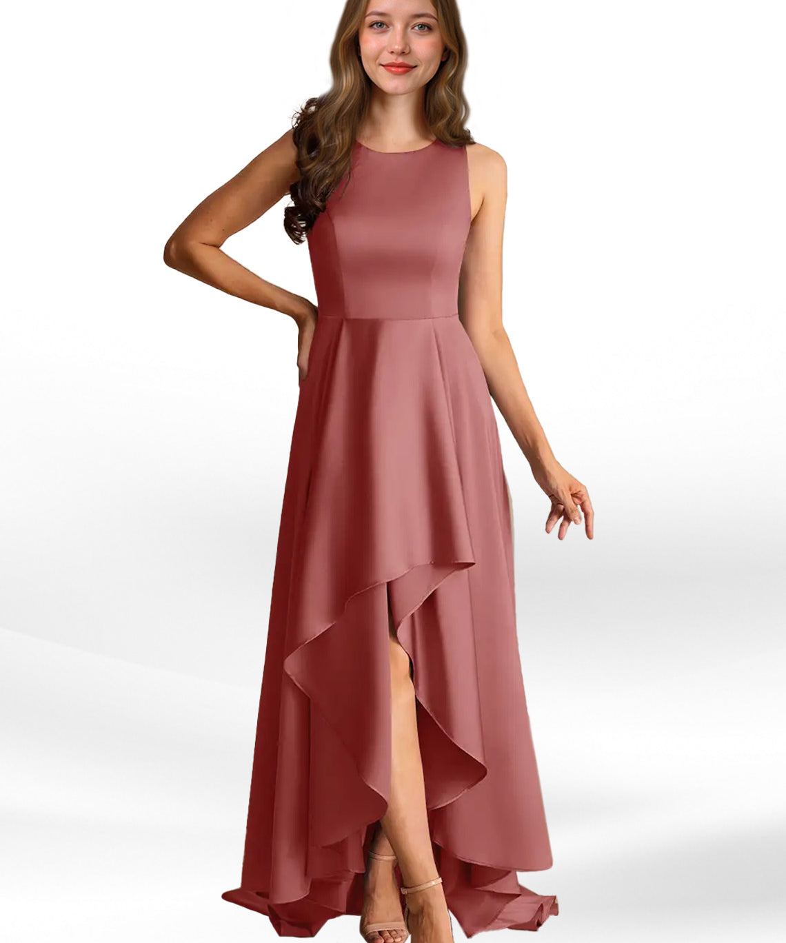 Augday Niles A-Line Trains Stretch Satin Dress