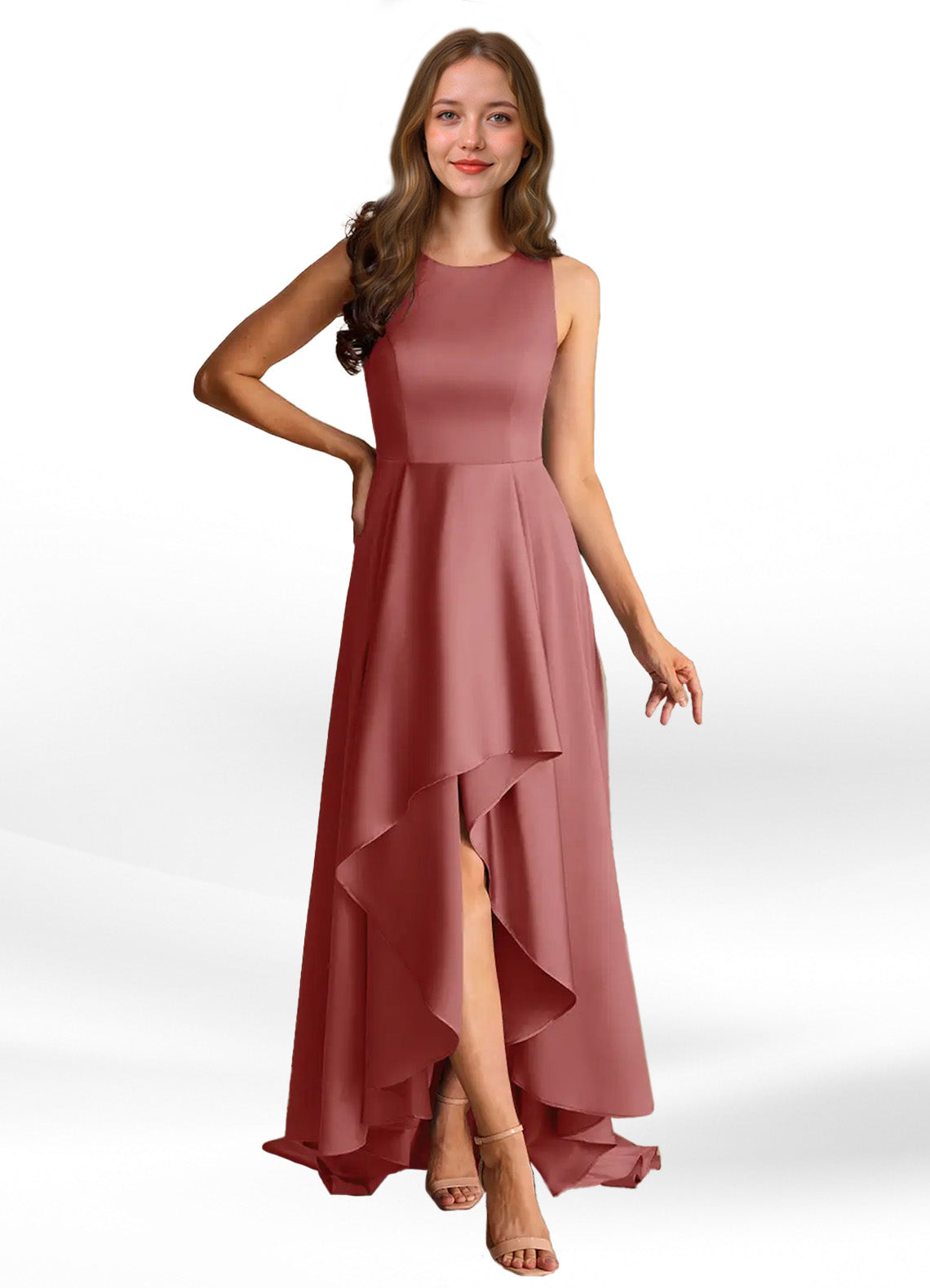 Augday Niles A-Line Trains Stretch Satin Dress