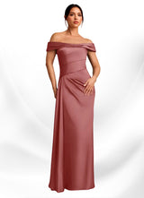 Augday Beah Sheath Off the Shoulder Stretch Satin Dress