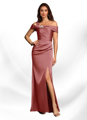Augday Mermaid Off the Shoulder Stretch Satin Dress